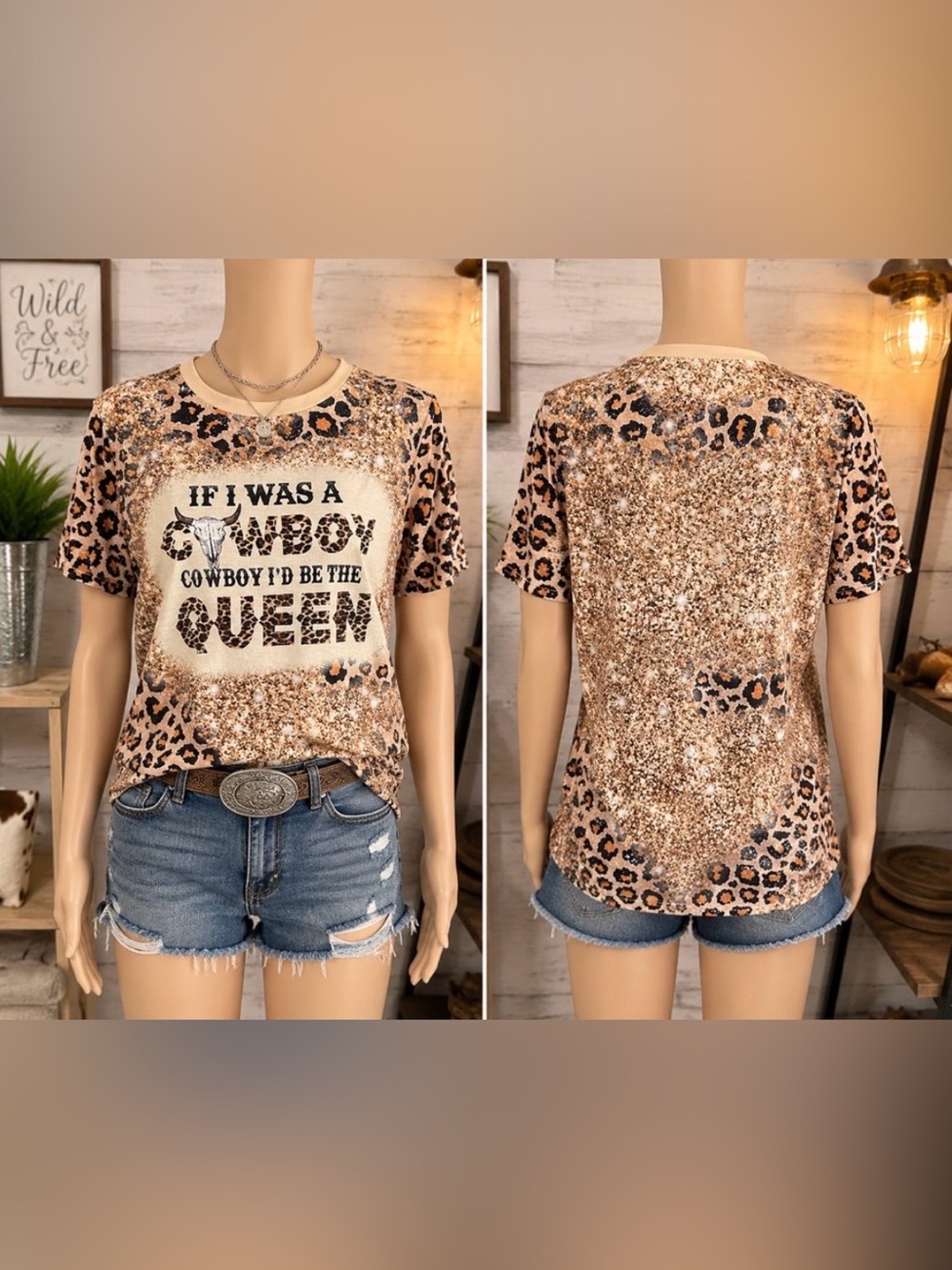 Leopard Graphic Short Sleeve Tee in Tan and Brown